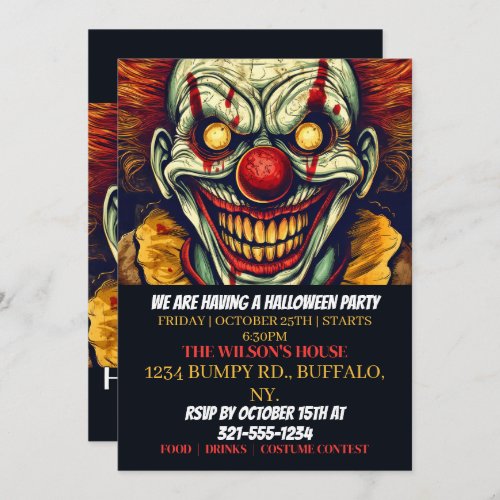 Circus Clown Happy Halloween Party Invitations