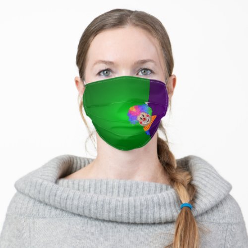 circus clown on green and purple adult cloth face mask