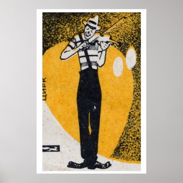 Circus Clown Playing Violin Matchbox Art Print (Front)