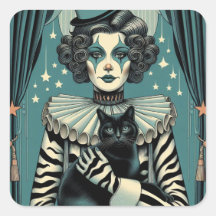 Circus Clown Woman and a black cat