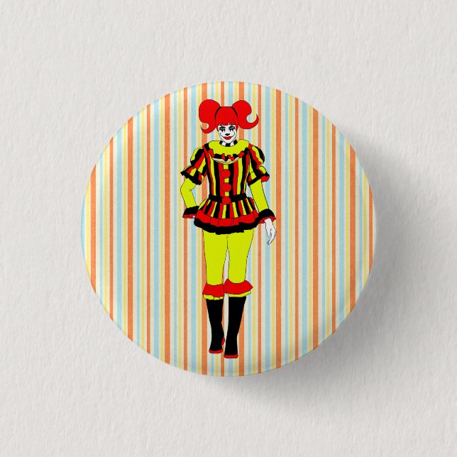 Circus Clown woman side show freak horror goth art Button (Front)