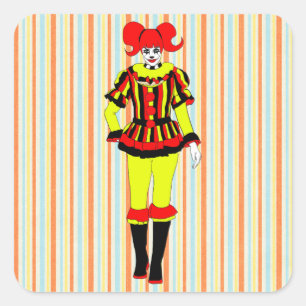 Circus Clown woman side show freak horror goth art Square Sticker