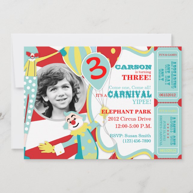 Circus Clowns Birthday Invitation A7-AQRD (Front)
