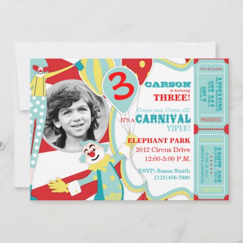 Circus Clowns Birthday Invitation A7_AQRD