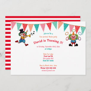 Circus clowns colorful carnival bunting kids pro invitation