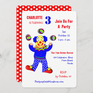 Circus Clowns Fun Kids Birthday Party Editable Invitation