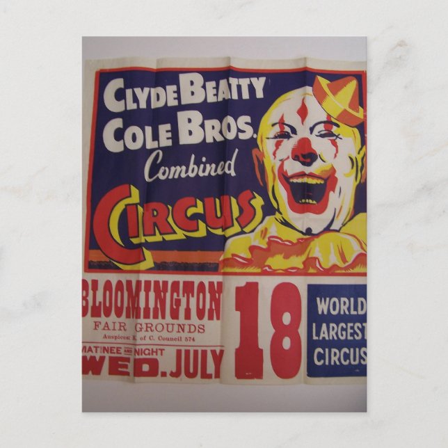 Circus, 'Clyde Beatty and Cole Bros' Retro Theater Postcard (Front)