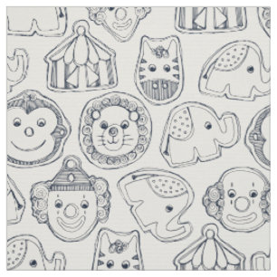 circus cookies indigo ivory fabric