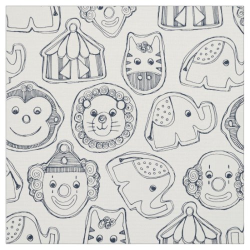 circus cookies indigo ivory fabric