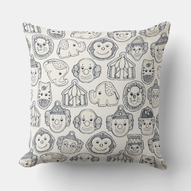 circus cookies indigo ivory throw pillow (Front)