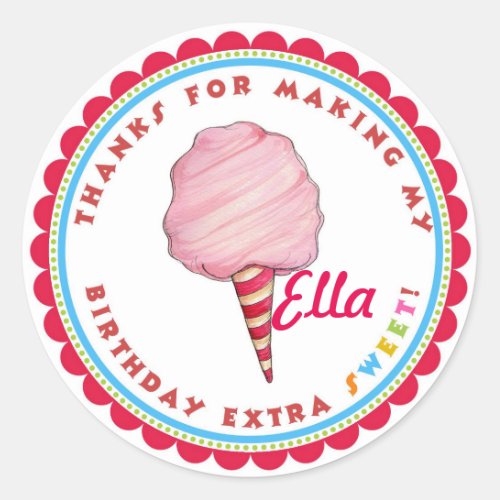 Circus Cotton  Candy Birthday Party Favor Stickers