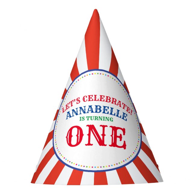 Circus Cute Colorful 1st Birthday Party Theme Party Hat (Front)