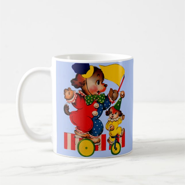 circus dogs riding unicycles coffee mug (Left)