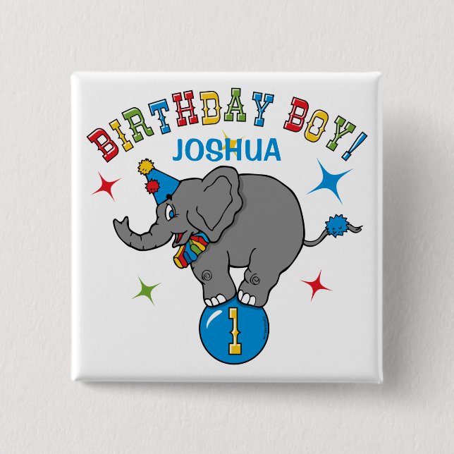 Circus Elephant 1st Birthday Button (Front)