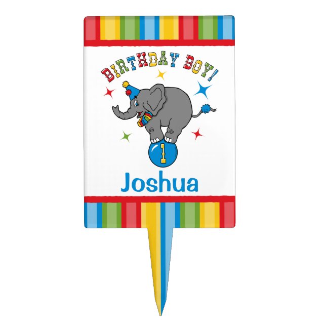 Circus Elephant 1st Birthday Cake Topper (Front)