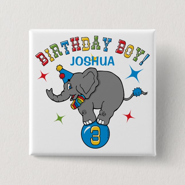 Circus Elephant 3rd Birthday Button (Front)