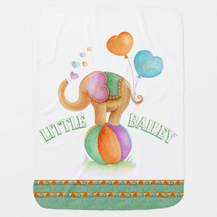 Circus elephant animal art name baby blanket