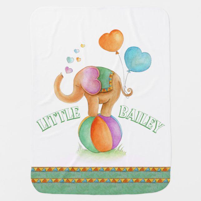 Circus elephant animal art name baby blanket (Front)