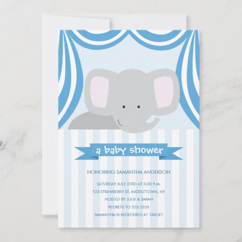 Circus Elephant Baby Shower Inviation - Boy Invite