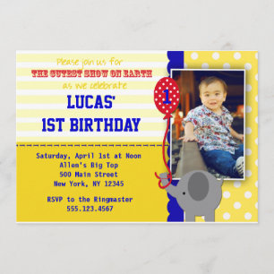 Circus Elephant Big Top Birthday Invitations Boy
