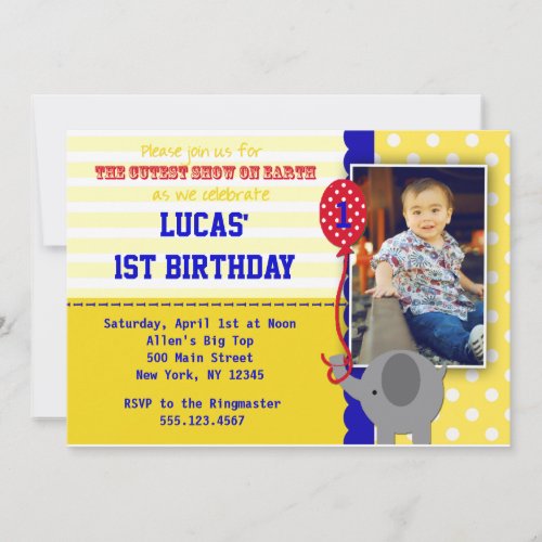 Circus Elephant Big Top Birthday Invitations Boy