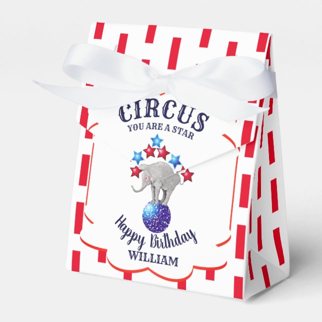 Circus Elephant Birthday Favor Boxes (Front Side)