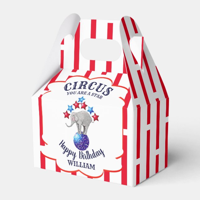 Circus Elephant Birthday Favor Boxes (Front Side)