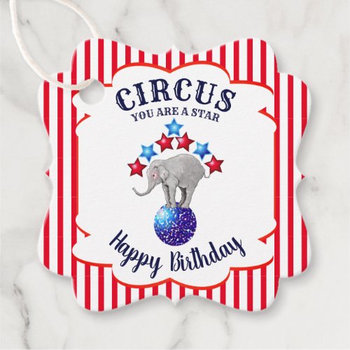 Circus Elephant Birthday Favor Tags