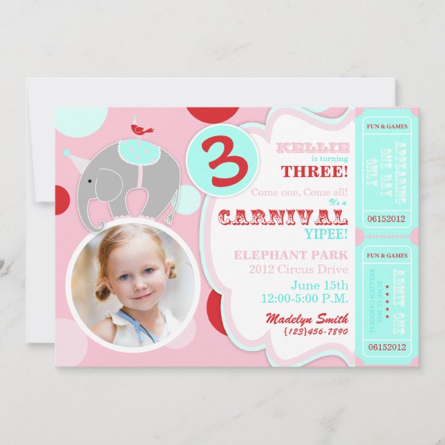 Circus Elephant Birthday Invitation (Front)