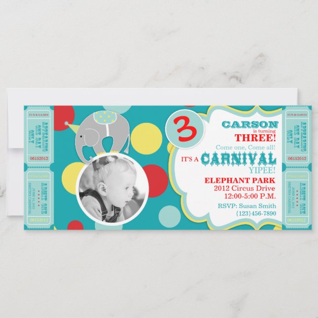 Circus Elephant Birthday Invitation (Front)