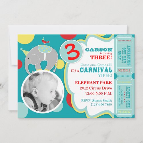 Circus Animals Birthday Invitation Card A7