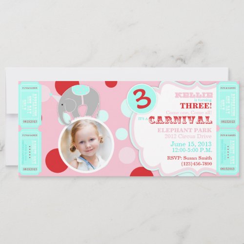 Circus Elephant Birthday Invitation Pink