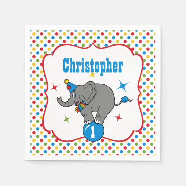 Circus Elephant Birthday Napkins (Front)