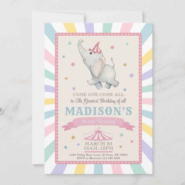 Circus Elephant Birthday Party Invitation (Front)