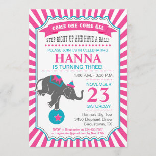 Circus Elephant Birthday Party Invitation