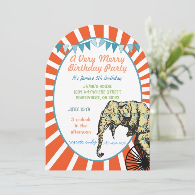 Circus Elephant Birthday Party Invitation Bunting (Standing Front)