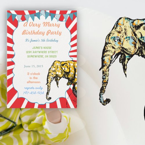 Circus Elephant Birthday Party Invitation Bunting