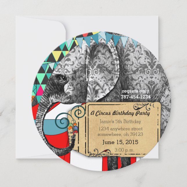 Circus Elephant Birthday Party Invitation Bunting (Front)