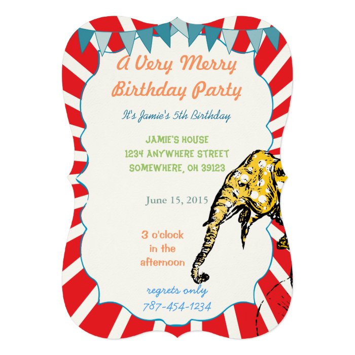 Circus Elephant Birthday Party Invitation Bunting