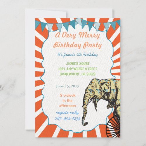 Circus Elephant Birthday Party Invite Bunting