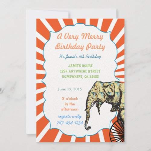 Circus Elephant Birthday Party Invite Green Dots