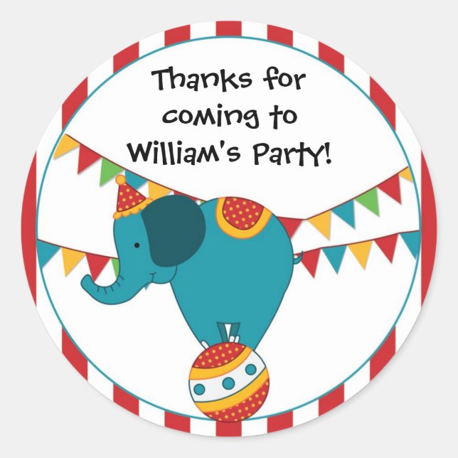 Circus Elephant Birthday Party Sticker (Front)
