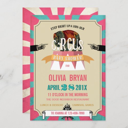 Circus Elephant Carnival Gender Reveal Baby Shower Invitation