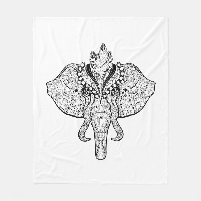 Circus Elephant Doodle Fleece Blanket (Front)