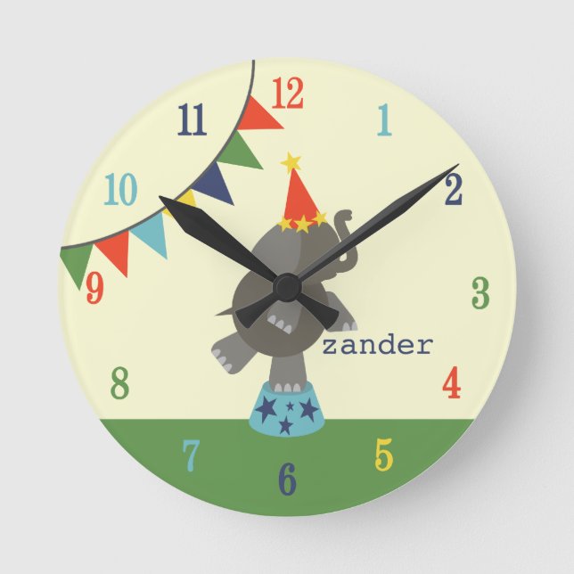 Circus Elephant & Flags Clock (Blue / Orange) (Front)