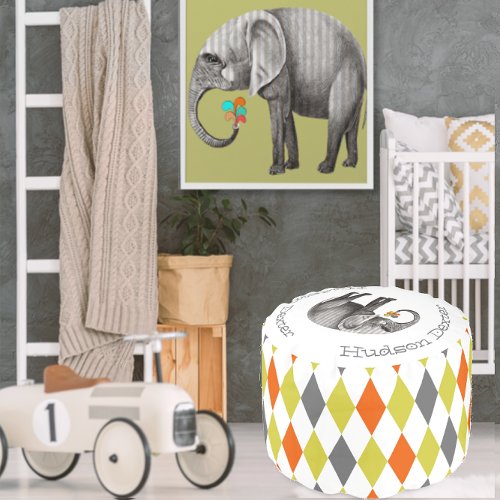 Circus Elephant for Kids Room Abstract Cube Art Pouf