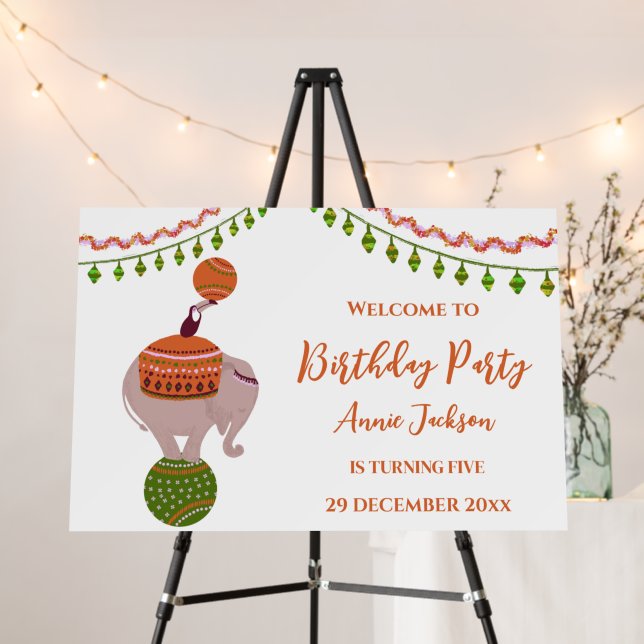 Circus elephant on a ball Birthday Party Welcome Foam Board (In Situ (Stand))