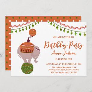 Circus elephant on a ball toucan Birthday Party Invitation