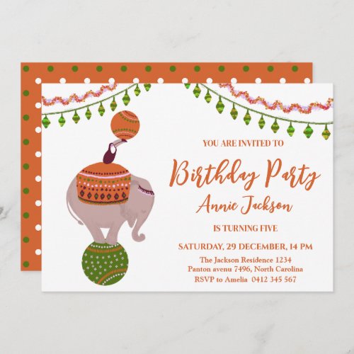 Circus elephant on a ball toucan Birthday Party Invitation
