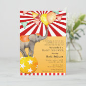 Circus Elephant on Ball Carnival Baby Shower Party Invitation (Standing Front)